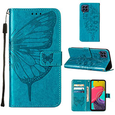 Leather Case Stands Butterfly Flip Cover Holder Y02B for Samsung Galaxy M33 5G Blue