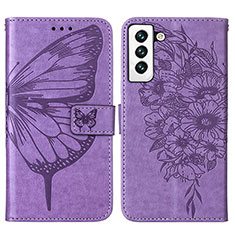 Leather Case Stands Butterfly Flip Cover Holder Y06B for Samsung Galaxy S21 5G Clove Purple