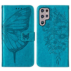 Leather Case Stands Butterfly Flip Cover Holder Y06B for Samsung Galaxy S21 Ultra 5G Blue