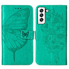 Leather Case Stands Butterfly Flip Cover Holder Y06B for Samsung Galaxy S22 Plus 5G Green