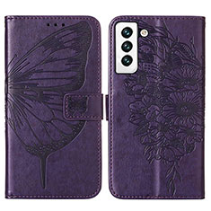 Leather Case Stands Butterfly Flip Cover Holder Y06B for Samsung Galaxy S22 Plus 5G Purple