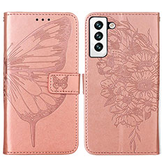 Leather Case Stands Butterfly Flip Cover Holder Y06B for Samsung Galaxy S24 Plus 5G Rose Gold