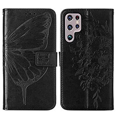 Leather Case Stands Butterfly Flip Cover Holder Y06B for Samsung Galaxy S25 Ultra 5G Black