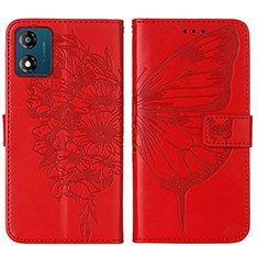 Leather Case Stands Butterfly Flip Cover Holder YB1 for Motorola Moto E13 Red