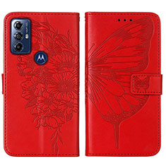 Leather Case Stands Butterfly Flip Cover Holder YB1 for Motorola Moto G Play (2023) Red