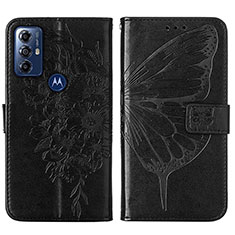 Leather Case Stands Butterfly Flip Cover Holder YB1 for Motorola Moto G Power (2022) Black