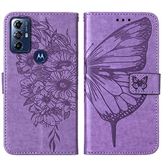 Leather Case Stands Butterfly Flip Cover Holder YB1 for Motorola Moto G Power (2022) Clove Purple