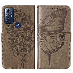 Leather Case Stands Butterfly Flip Cover Holder YB1 for Motorola Moto G Power (2022) Gray