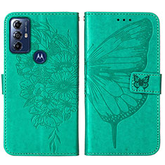 Leather Case Stands Butterfly Flip Cover Holder YB1 for Motorola Moto G Power (2022) Green