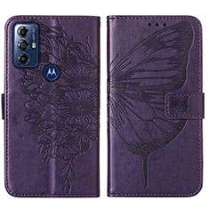 Leather Case Stands Butterfly Flip Cover Holder YB1 for Motorola Moto G Power (2022) Purple