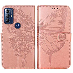 Leather Case Stands Butterfly Flip Cover Holder YB1 for Motorola Moto G Power (2022) Rose Gold