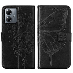 Leather Case Stands Butterfly Flip Cover Holder YB1 for Motorola Moto G14 Black