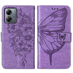 Leather Case Stands Butterfly Flip Cover Holder YB1 for Motorola Moto G14 Clove Purple