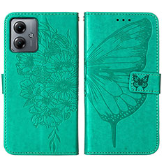 Leather Case Stands Butterfly Flip Cover Holder YB1 for Motorola Moto G14 Green