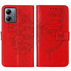 Leather Case Stands Butterfly Flip Cover Holder YB1 for Motorola Moto G14 Red