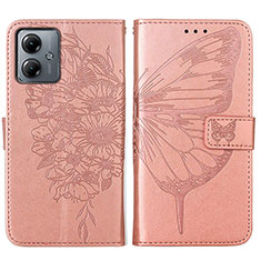 Leather Case Stands Butterfly Flip Cover Holder YB1 for Motorola Moto G14 Rose Gold