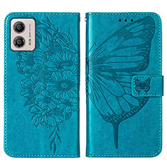 Leather Case Stands Butterfly Flip Cover Holder YB1 for Motorola Moto G53 5G Blue