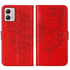 Leather Case Stands Butterfly Flip Cover Holder YB1 for Motorola Moto G53 5G Red