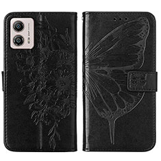 Leather Case Stands Butterfly Flip Cover Holder YB1 for Motorola Moto G53j 5G Black
