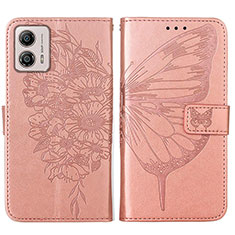 Leather Case Stands Butterfly Flip Cover Holder YB1 for Motorola Moto G53j 5G Rose Gold
