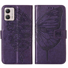 Leather Case Stands Butterfly Flip Cover Holder YB1 for Motorola Moto G53y 5G Purple