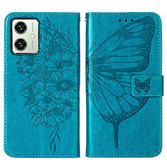 Leather Case Stands Butterfly Flip Cover Holder YB1 for Motorola Moto G54 5G Blue