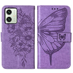 Leather Case Stands Butterfly Flip Cover Holder YB1 for Motorola Moto G54 5G Clove Purple