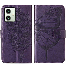 Leather Case Stands Butterfly Flip Cover Holder YB1 for Motorola Moto G54 5G Purple