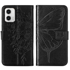 Leather Case Stands Butterfly Flip Cover Holder YB1 for Motorola Moto G73 5G Black