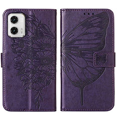 Leather Case Stands Butterfly Flip Cover Holder YB1 for Motorola Moto G73 5G Purple