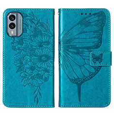 Leather Case Stands Butterfly Flip Cover Holder YB1 for Nokia X30 5G Blue
