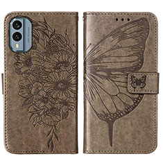 Leather Case Stands Butterfly Flip Cover Holder YB1 for Nokia X30 5G Gray