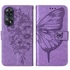 Leather Case Stands Butterfly Flip Cover Holder YB1 for Oppo Reno8 T 4G Clove Purple