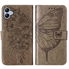 Leather Case Stands Butterfly Flip Cover Holder YB1 for Samsung Galaxy F04 Gray