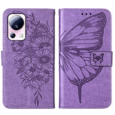 Leather Case Stands Butterfly Flip Cover Holder YB1 for Xiaomi Mi 13 Lite 5G Clove Purple