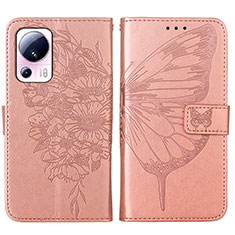 Leather Case Stands Butterfly Flip Cover Holder YB1 for Xiaomi Mi 13 Lite 5G Rose Gold
