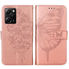 Leather Case Stands Butterfly Flip Cover Holder YB1 for Xiaomi Poco X5 Pro 5G Rose Gold