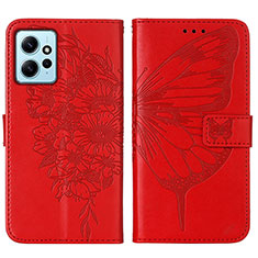 Leather Case Stands Butterfly Flip Cover Holder YB1 for Xiaomi Redmi Note 12 4G Red