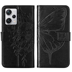 Leather Case Stands Butterfly Flip Cover Holder YB1 for Xiaomi Redmi Note 12 Explorer Black