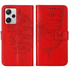 Leather Case Stands Butterfly Flip Cover Holder YB1 for Xiaomi Redmi Note 12 Explorer Red