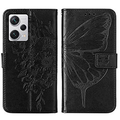 Leather Case Stands Butterfly Flip Cover Holder YB1 for Xiaomi Redmi Note 12 Pro+ Plus 5G Black