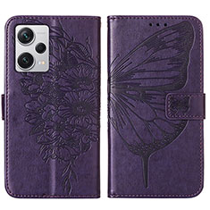 Leather Case Stands Butterfly Flip Cover Holder YB1 for Xiaomi Redmi Note 12 Pro+ Plus 5G Purple