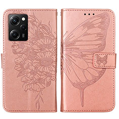 Leather Case Stands Butterfly Flip Cover Holder YB1 for Xiaomi Redmi Note 12 Pro Speed 5G Rose Gold