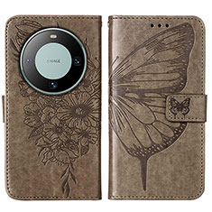 Leather Case Stands Butterfly Flip Cover Holder YB2 for Huawei Mate 60 Pro Gray