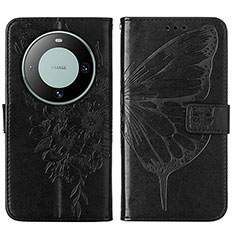 Leather Case Stands Butterfly Flip Cover Holder YB2 for Huawei Mate 60 Pro+ Plus Black