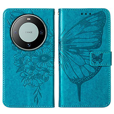 Leather Case Stands Butterfly Flip Cover Holder YB2 for Huawei Mate 60 Pro+ Plus Blue