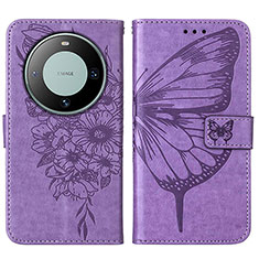 Leather Case Stands Butterfly Flip Cover Holder YB2 for Huawei Mate 60 Pro+ Plus Clove Purple