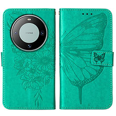 Leather Case Stands Butterfly Flip Cover Holder YB2 for Huawei Mate 60 Pro+ Plus Green