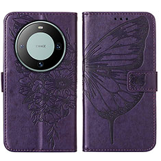 Leather Case Stands Butterfly Flip Cover Holder YB2 for Huawei Mate 60 Pro+ Plus Purple