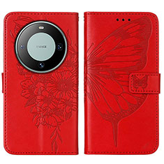 Leather Case Stands Butterfly Flip Cover Holder YB2 for Huawei Mate 60 Pro+ Plus Red